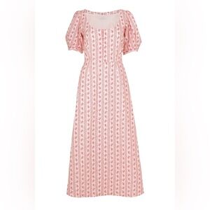 YOLKE London Rosebud Cotton Maxi Dress Pink Floral Puff Sleeve XS Cottagecore